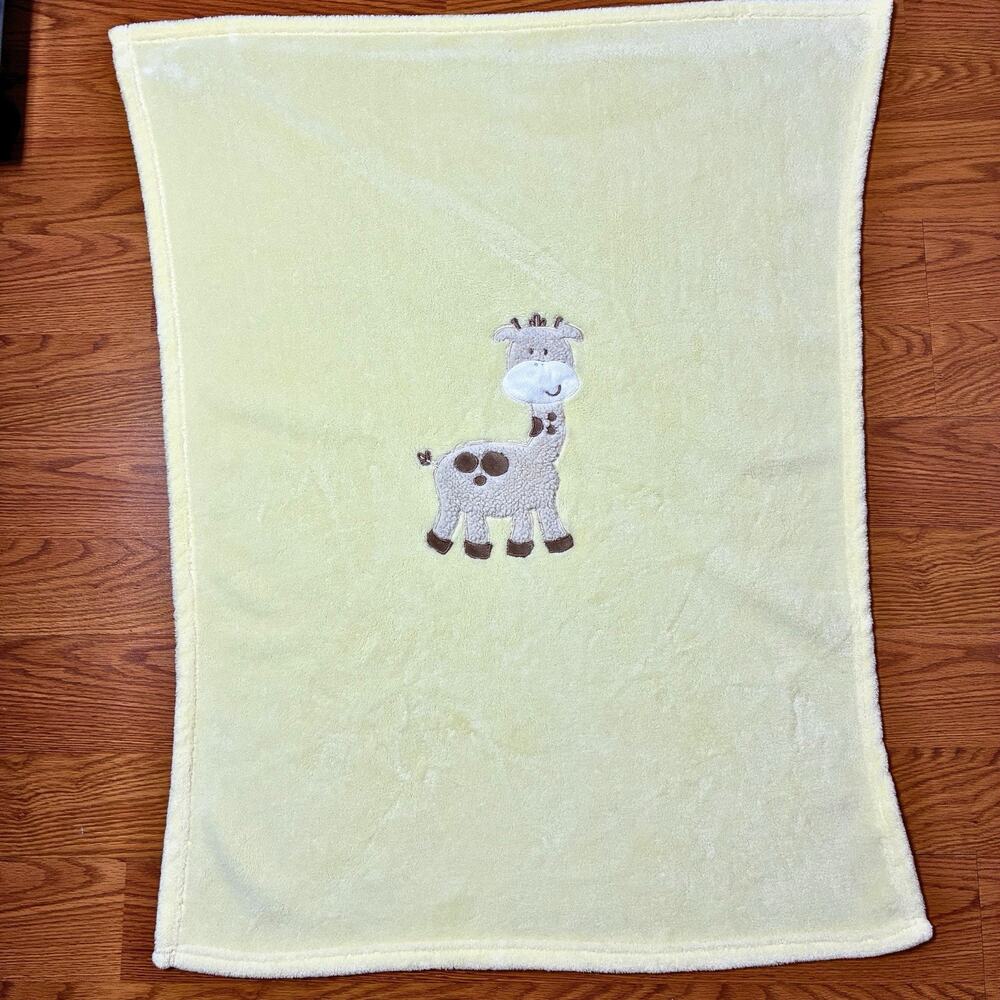 Cutie Pie Yellow Giraffe Baby Blanket Plush Embroidered 30x36